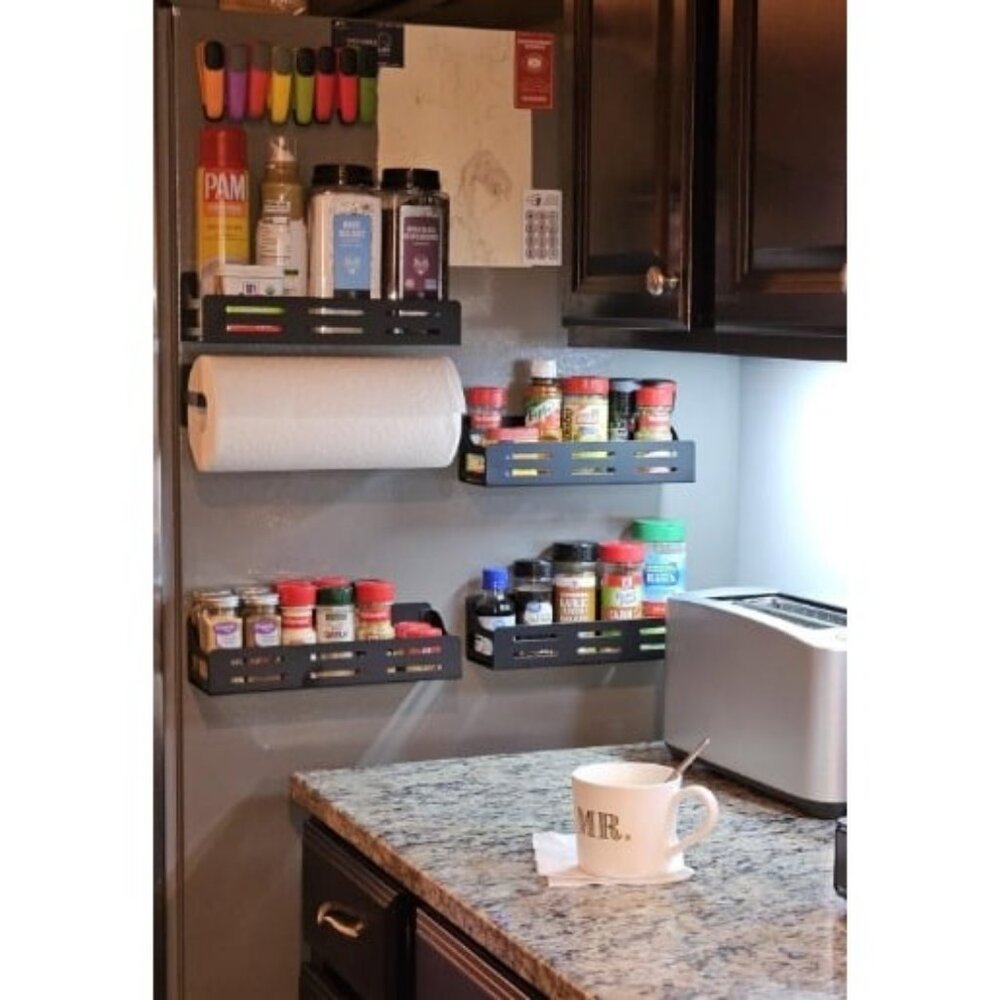 5 Pack Magnetic Spice Rack for Refrigerator with Paper Towel Holder